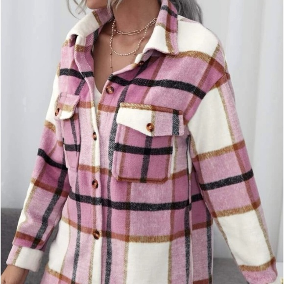 New flannel pink button down jacket or top - Picture 4 of 7